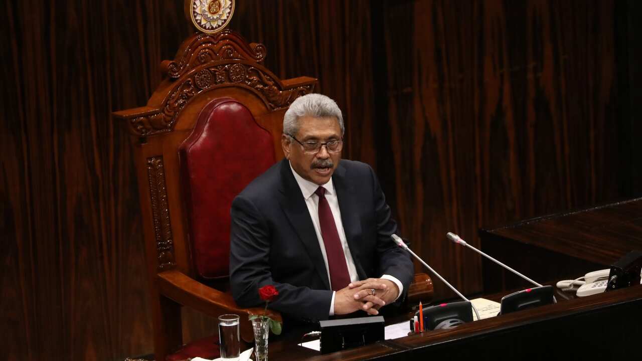 Sri Lankan President Gotabaya Rajapaksa addresses the parliament during ceremonial inauguration of the first session of the 9th parliament in Colombo, Sri Lanka, 20 August 2020