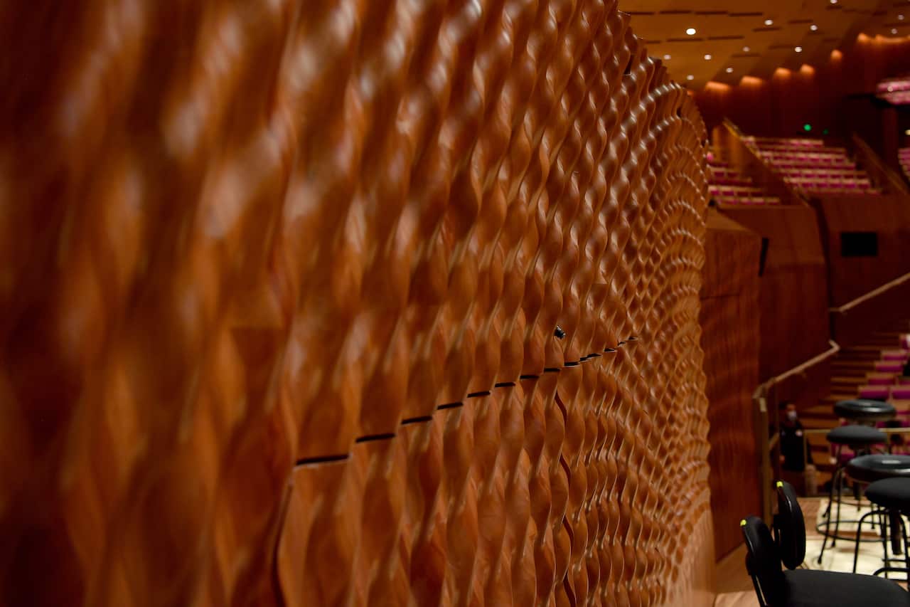 General view of the acoustic walls at new Concert Hall at the Sydney Opera House.