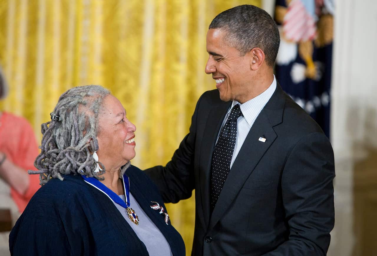 President Barack Obama awards the Presidential Medal of Freedom to Toni Morrison. 