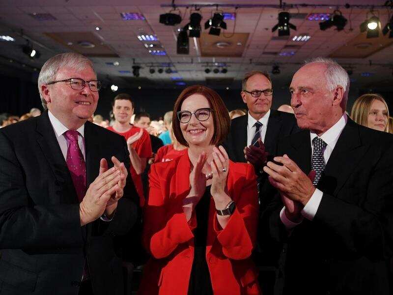 Former Prime Ministers Kevin Rudd, Julia Gillard and Paul Keating