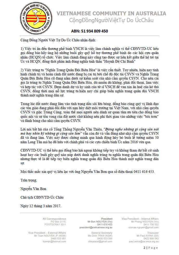 Thông báo của CĐNVTD Liên bang Úc châu