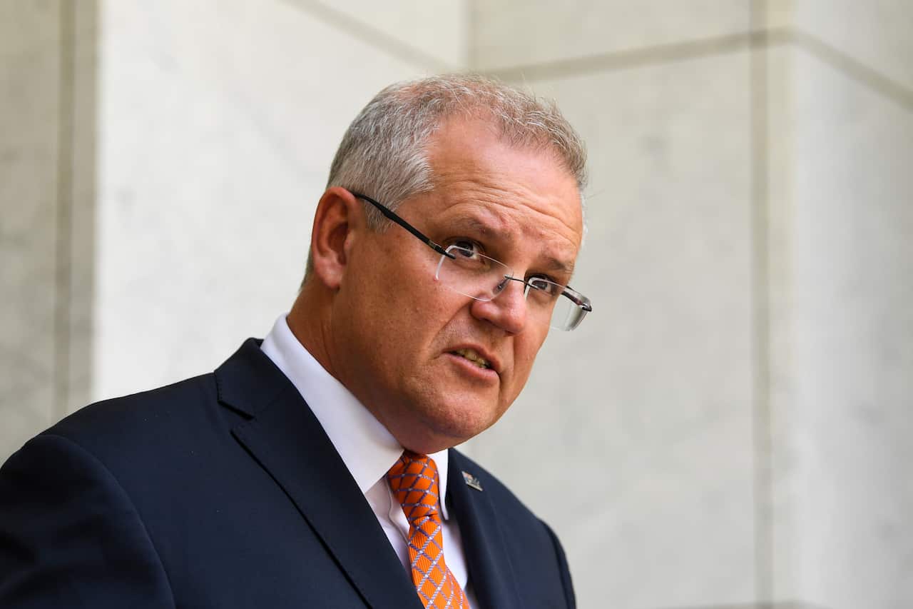 Prime Minister Scott Morrison speaks during a press conference on the federal government's bushfire response.