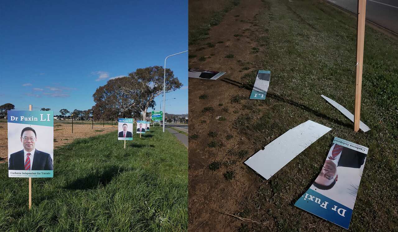  Chinese-Australian candidate's posters were vandalized before ACT Election