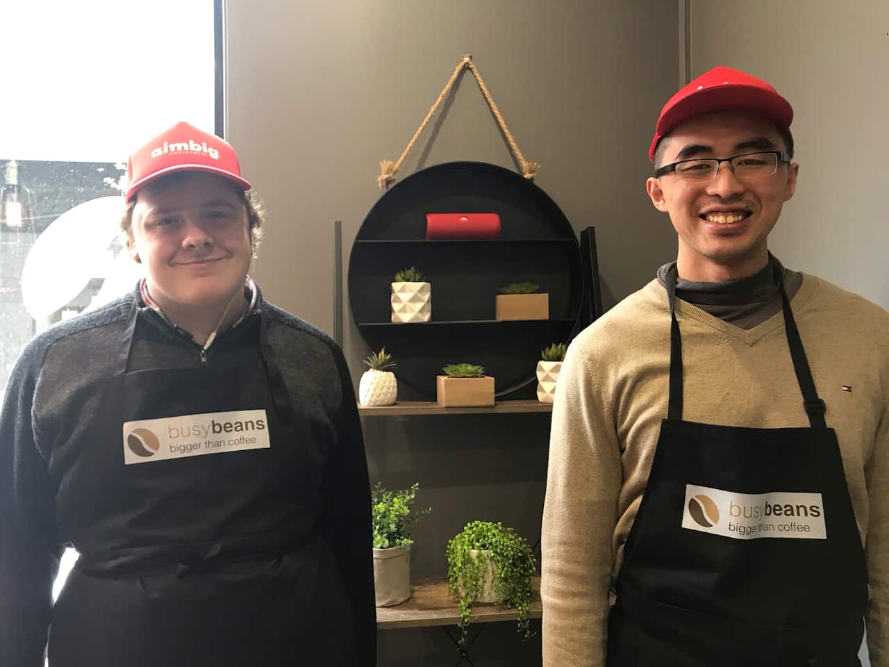 Patrick Grace and Johnathan Kha at the coffee shop