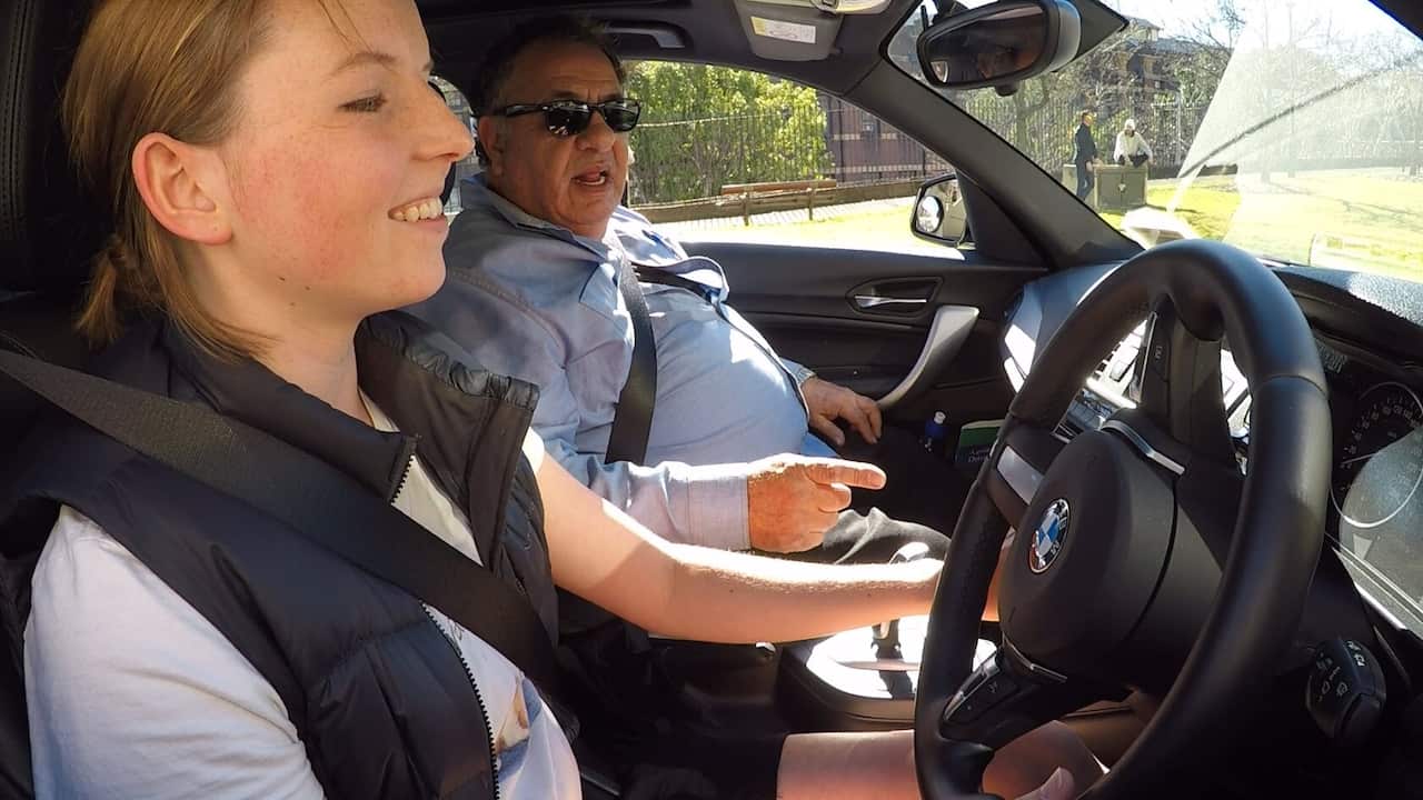 Dave Jacks teaches learner driver Gabrielle Martin.
