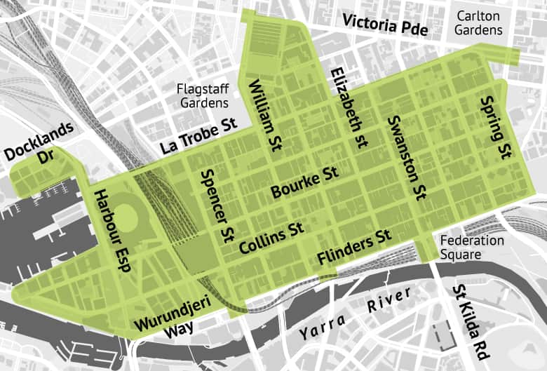 Melbourne's current free tram zone