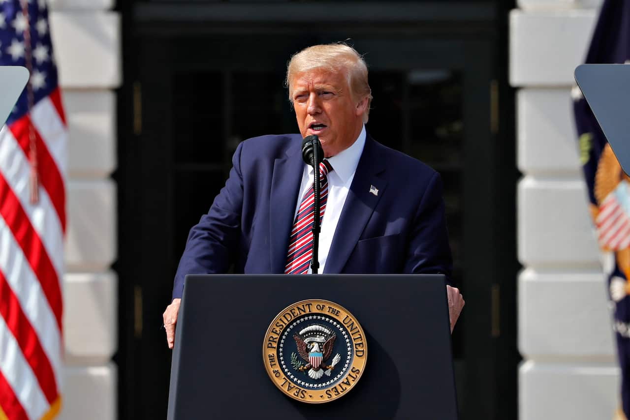 U.S. President Donald Trump speaks during an event on the South Lawn of the White House in Washington, D.C., U.S. on Thursday, July 16, 2020