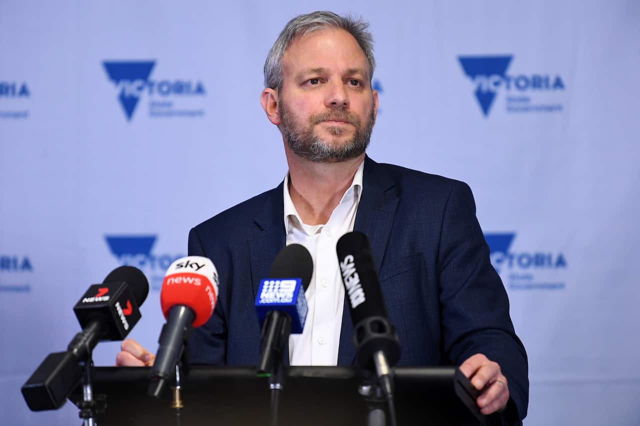 Victorian Chief Health Officer Brett Sutton addresses the media during a press conference in Melbourne, Saturday, July 17, 2021