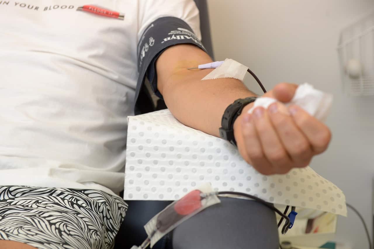 A blood donation at a mobile donor centre in Sydney