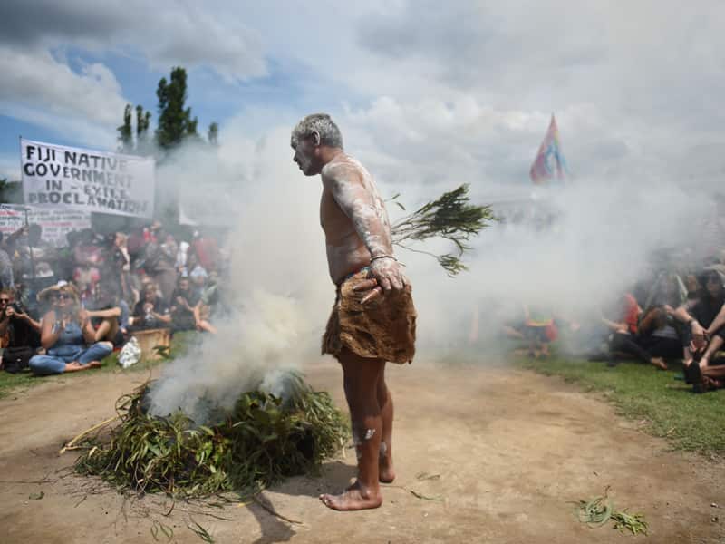 A smoking ceremony at the Aboriginal Tent embassy in Canberra