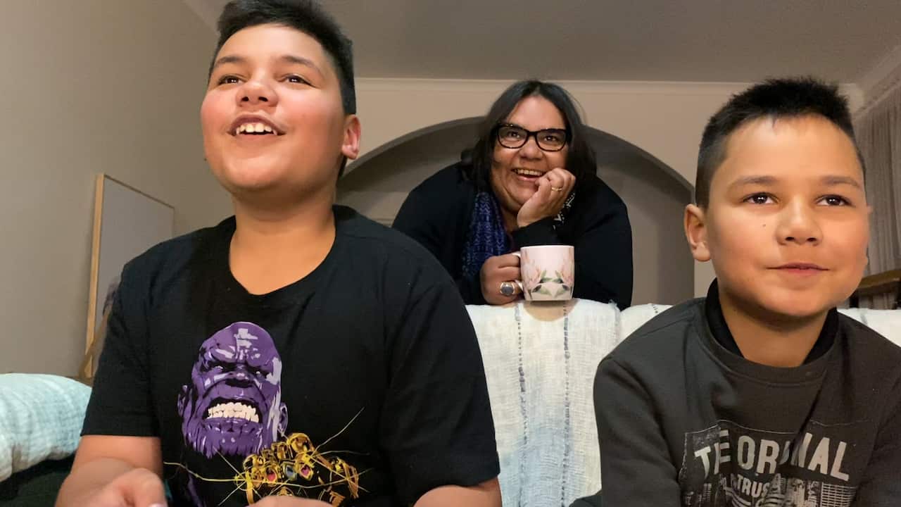 Aunty Annabelle Sharman – with some of the young participants in the project