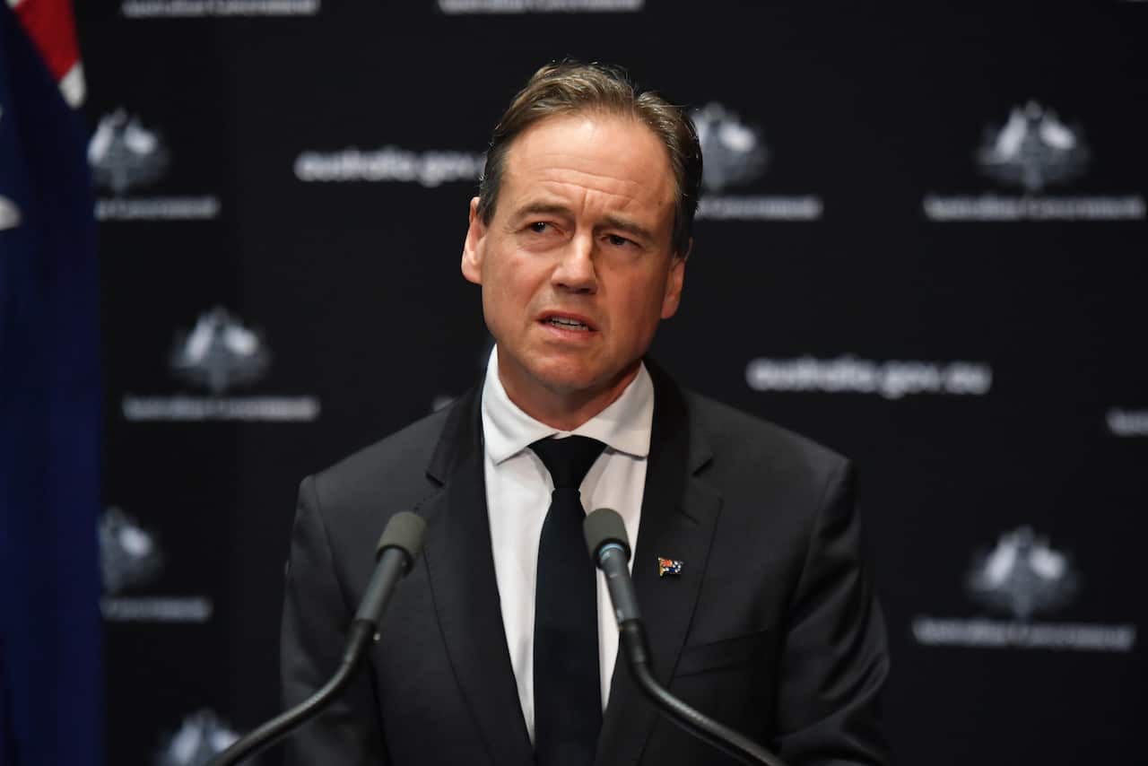 Minister for Health Greg Hunt at a press conference at Parliament House in Canberra, Thursday, May 28, 2020. (AAP Image/Mick Tsikas) NO ARCHIVING