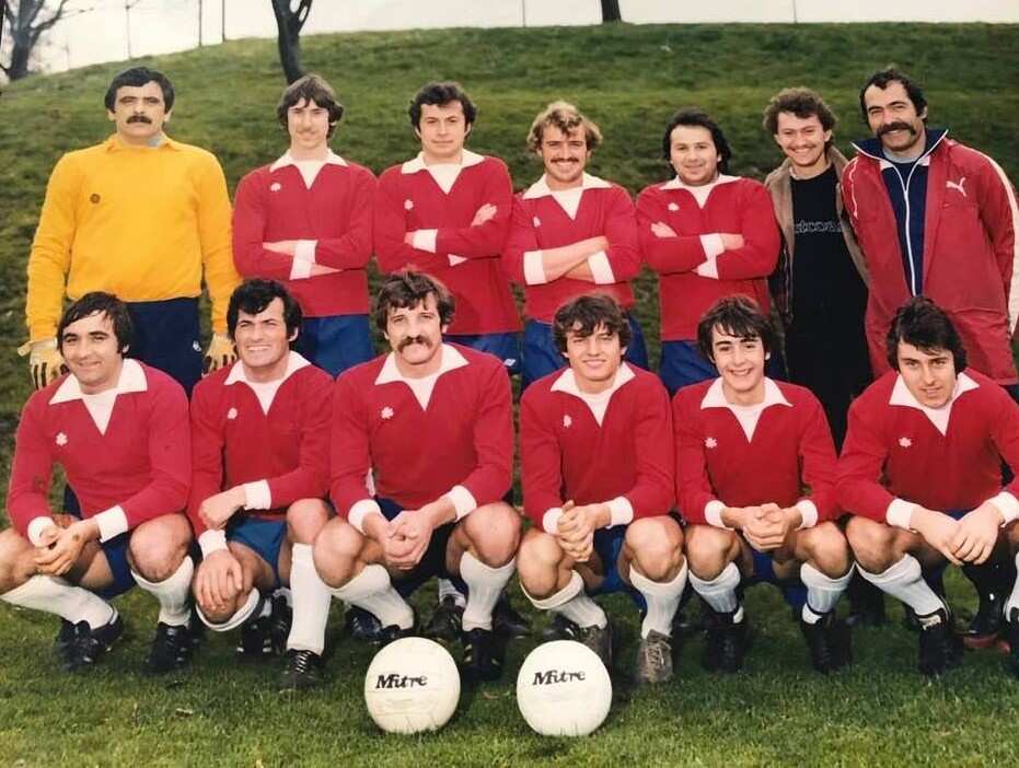 Dragoljub Jimmy Milisavljevic (3rd from left lower row) also played as an outfield player for Carlton Serbia (now Fitzroy City Serbia).