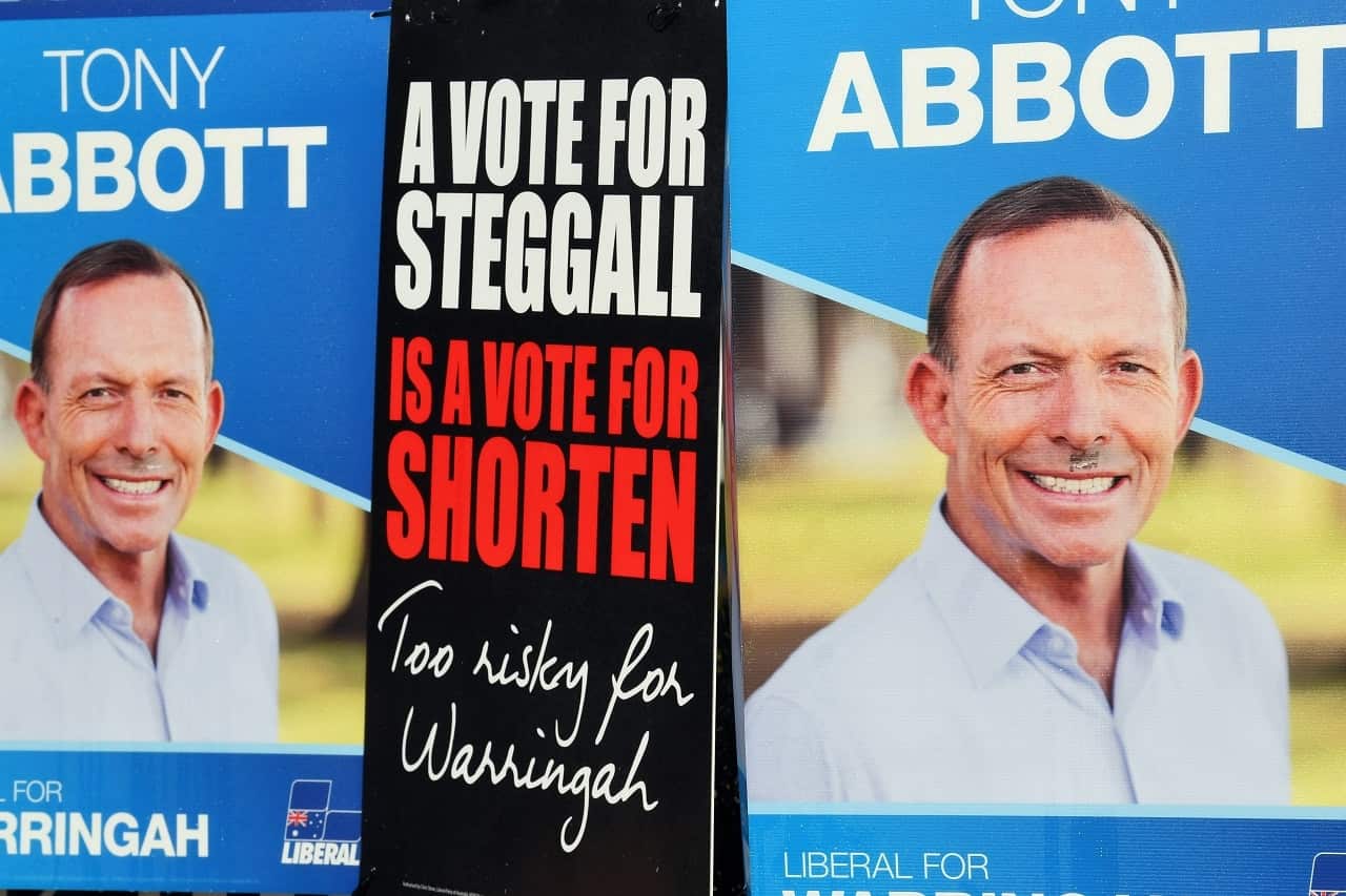Posters in Warringah on election day.