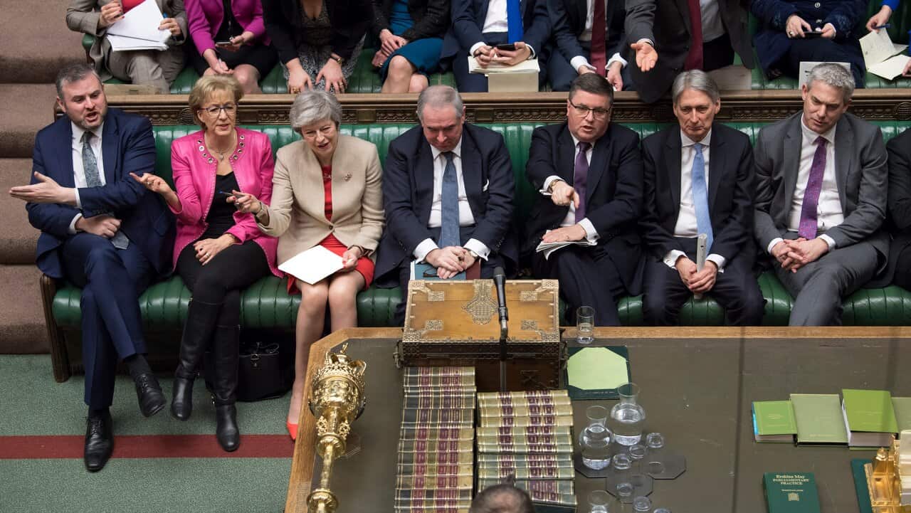 British Prime Minister Theresa May during a debate on Brexit in the British House of Commons in London, Britain, 29 March 2019. 