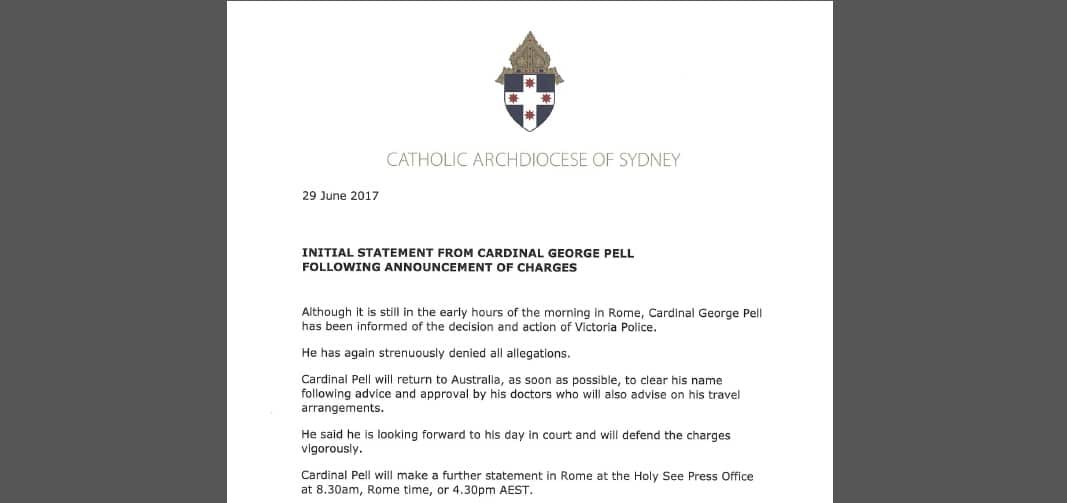 Statement from the Catholic Archdiocese of Sydney