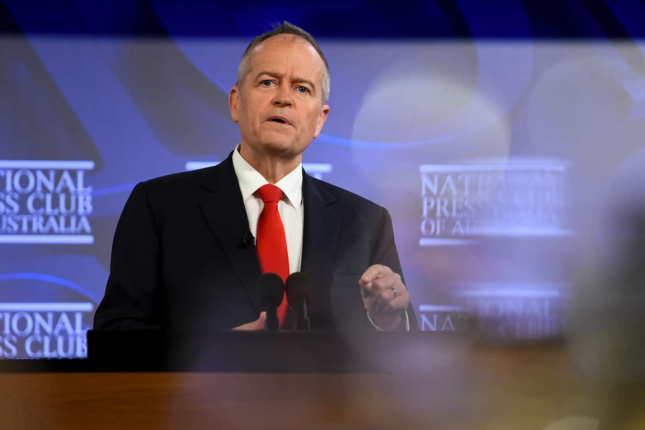 Labor's NDIS spokesperson Bill Shorten addresses the National Press Club in Canberra.