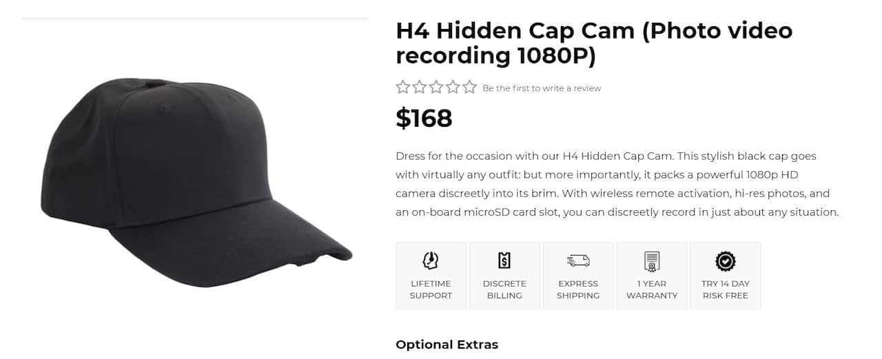 A baseball cap contains a hidden camera