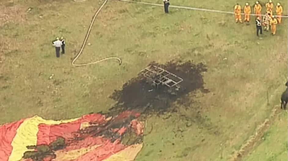A hot air balloon caught fire as it was taking off in the Yarra Ranges north-east of Melbourne.