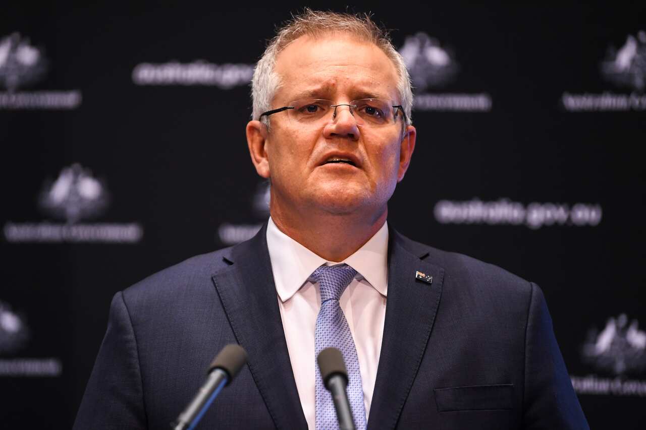 Australian Prime Minister Scott Morrison speaks to the media.