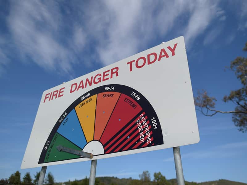 A fire danger rating sign