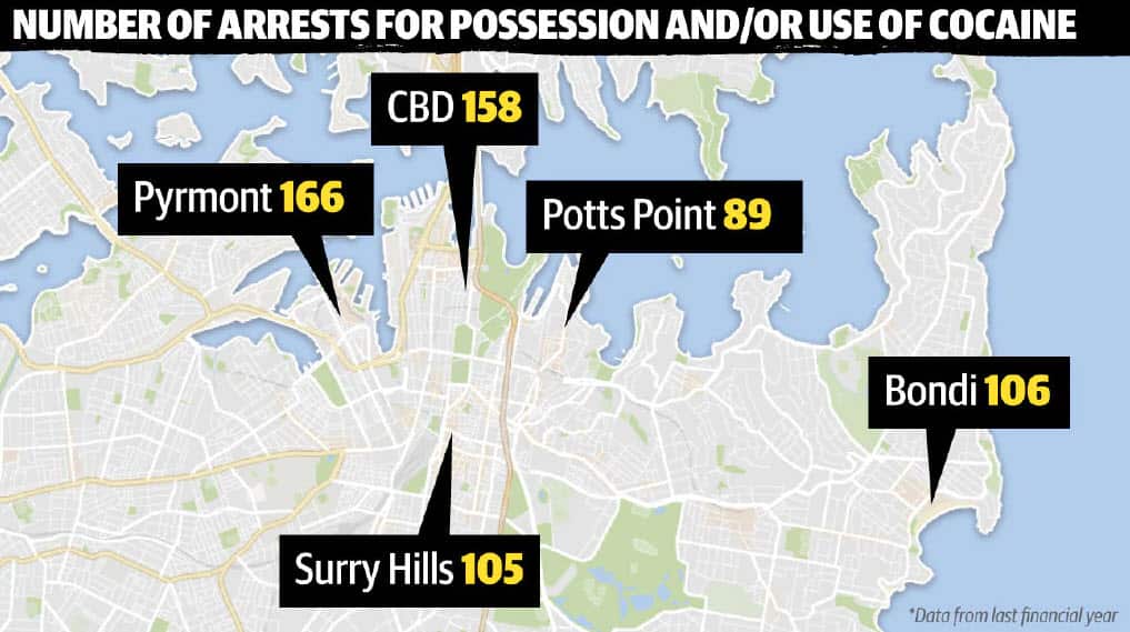 Sydney's top five hot spots for cocaine