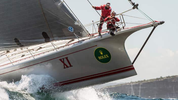 Supplied image of Wild Oats XI, owned by the Oatley Family, at the start of the 72nd annual Sydney to Hobart yacht race