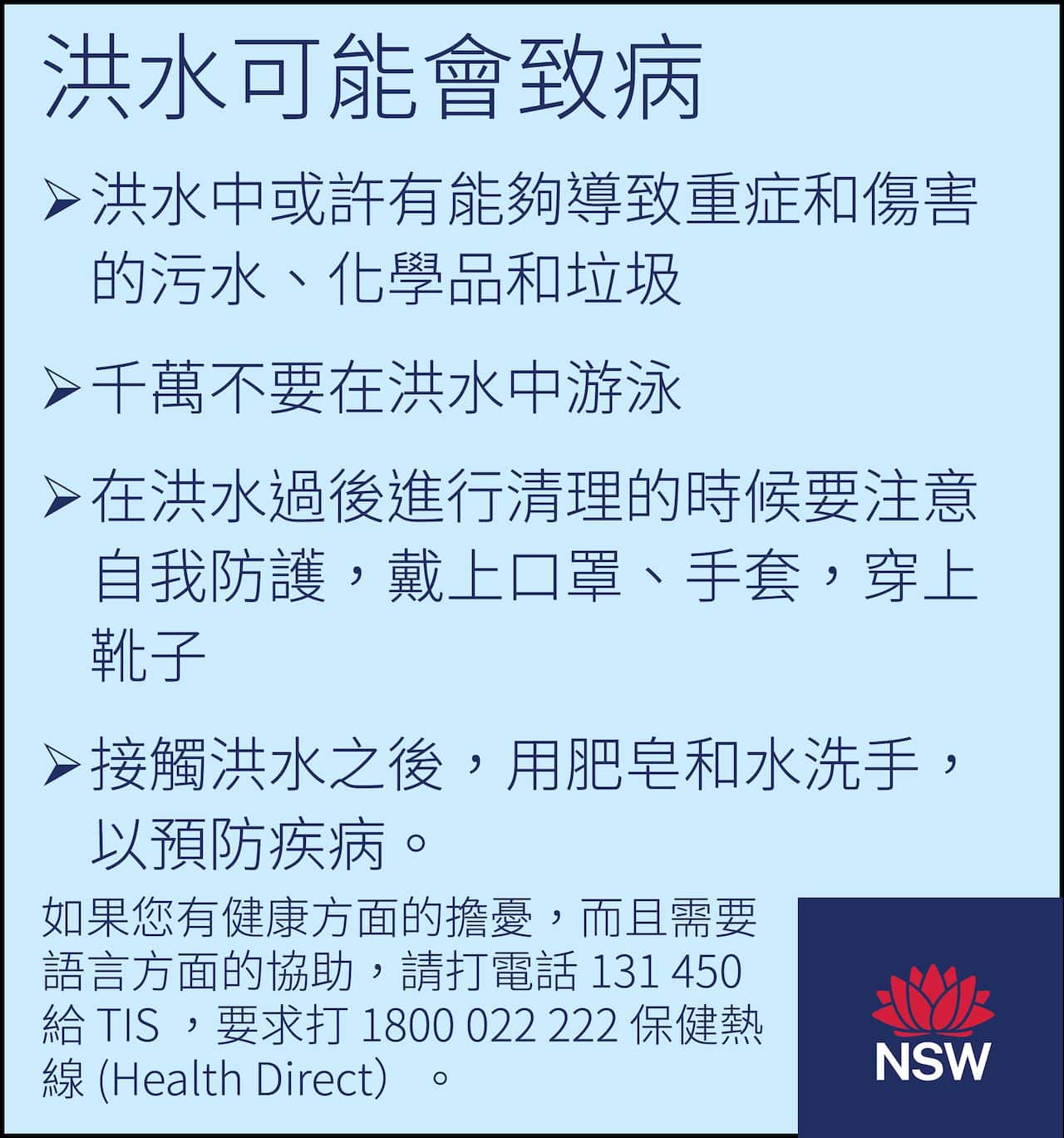 Floodwaters instructions in Traditional Chinese