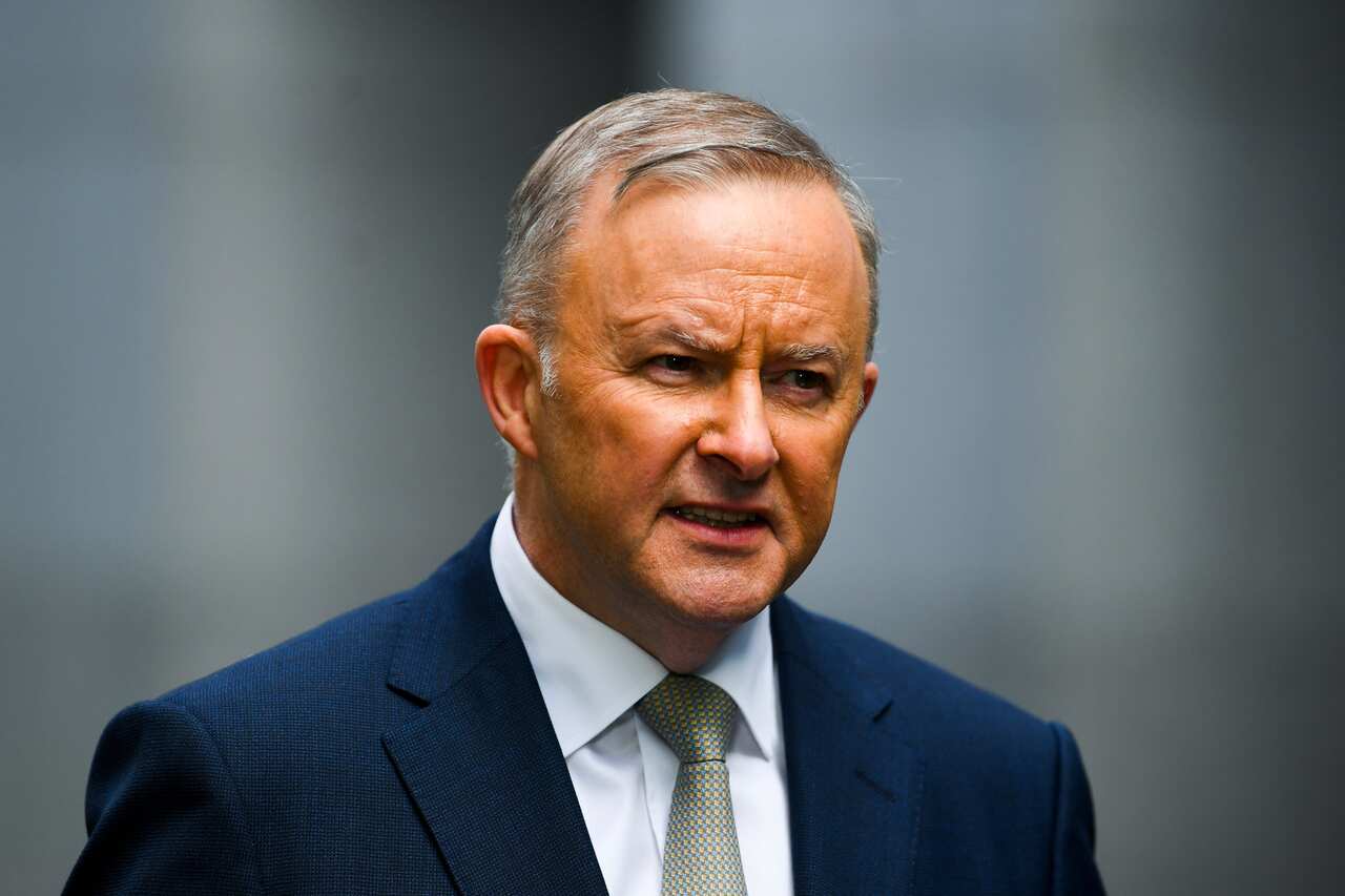 Opposition leader Anthony Albanese speaks to the media during a press conference at Parliament House in Canberra.