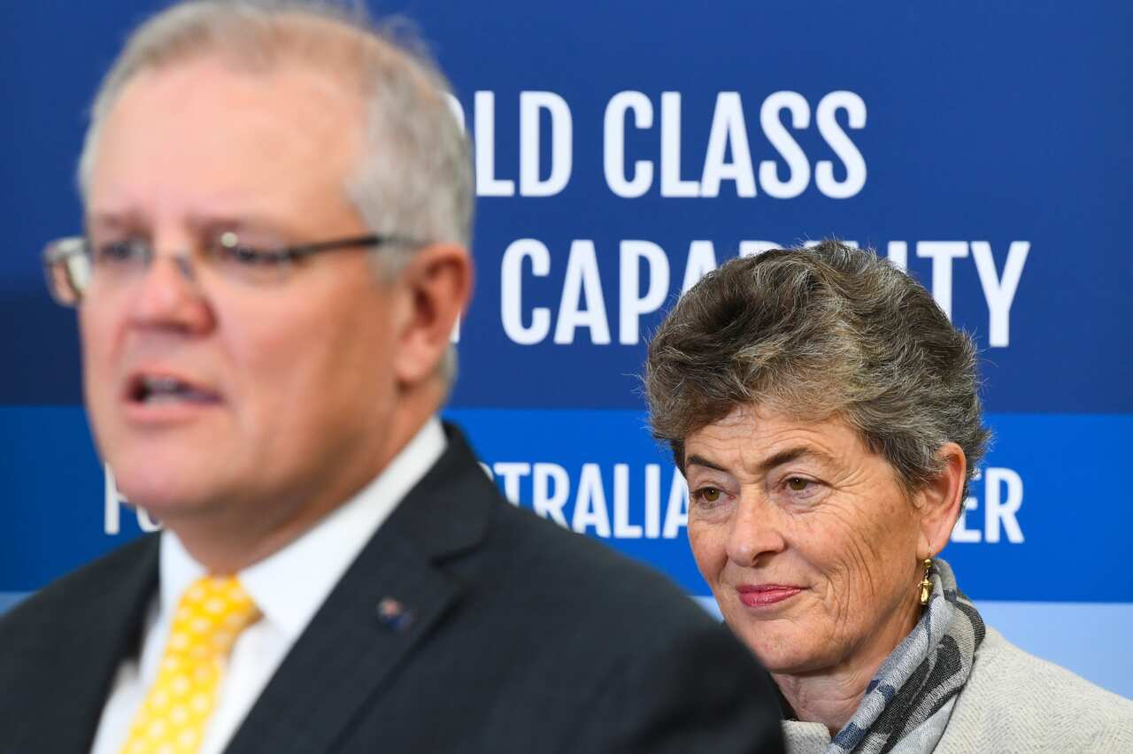 Liberal Party candidate for the seat of Eden-Monaro Fiona Kotvojs (R) with Australian Prime Minister Scott Morrison.