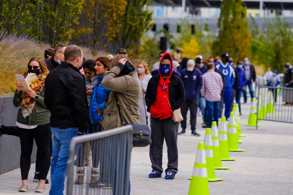 Early voters line up at the City-County building to vote in