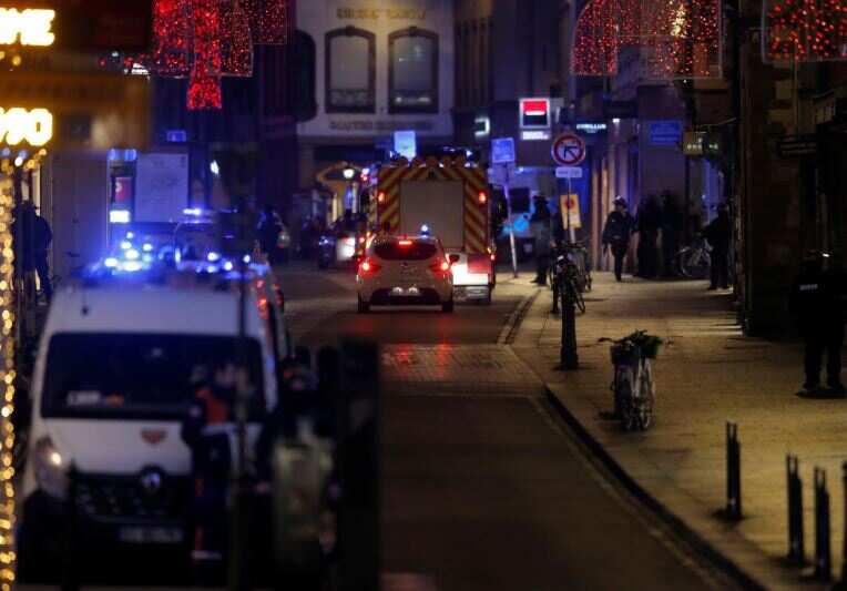 Emergency services work at the scene of the shooting in Strasbourg, France.