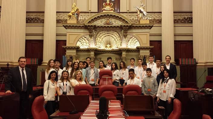 Students from Year 9 of the 1st Junior High School in Voula Athens are in Melbourne visiting their sister school Alphington Grammar in Parliament of Victoria.
