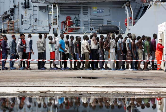 Migrants on Italian Navy ship