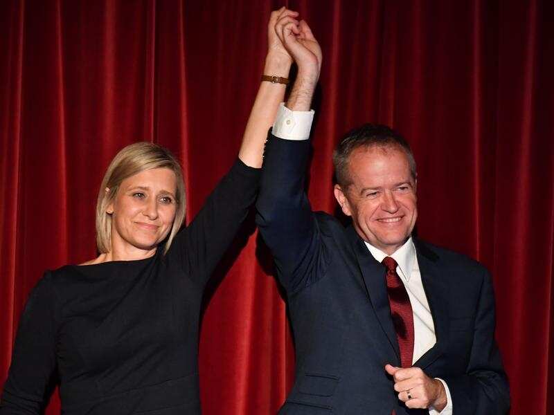 Labor's Susan Lamb celebrates with Bill Shorten.