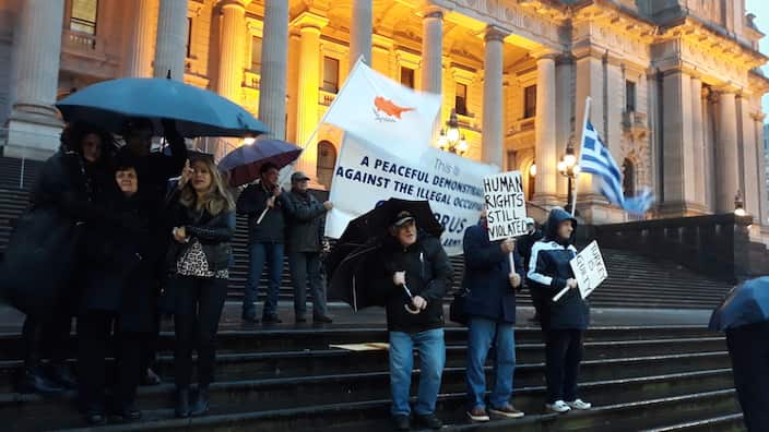 At Victorian Parliament's steps in the occasion of the 45th anniversary of the Turkish invasion of Cyprus.  