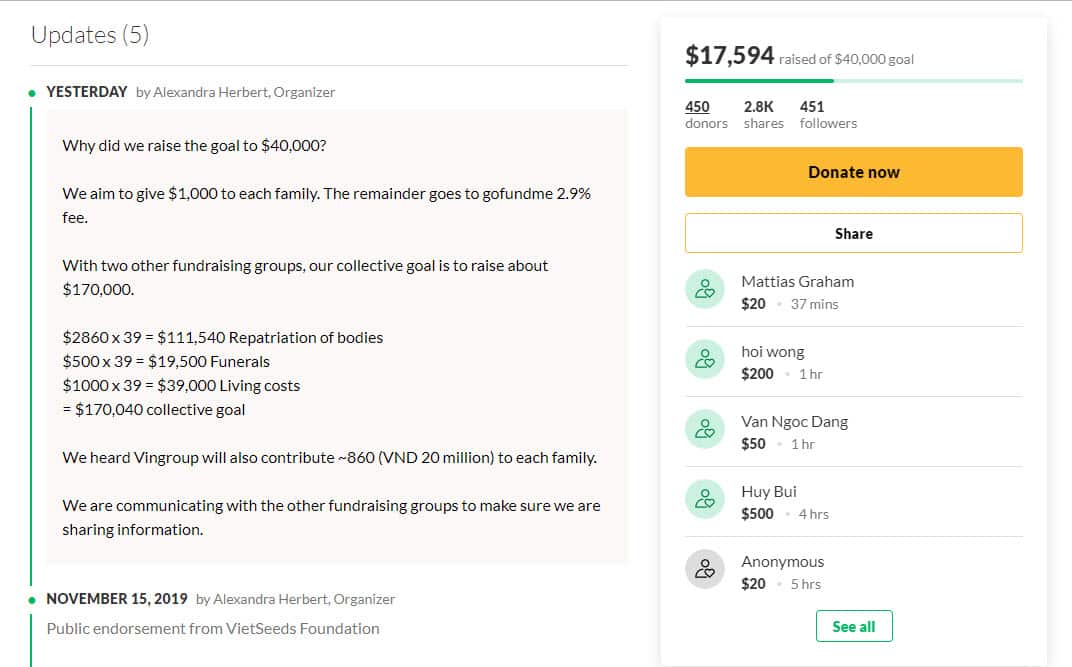 For families of VN who died UK truck accident