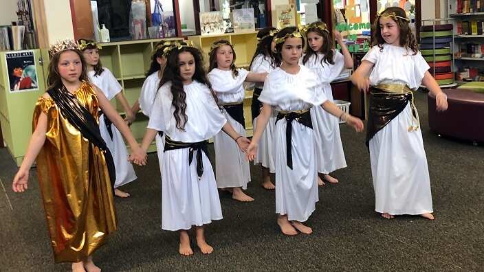 At the play rehearsal. 