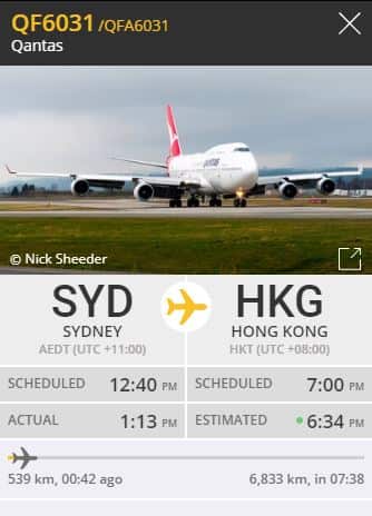 Live air traffic shows QFA6031 left Sydney