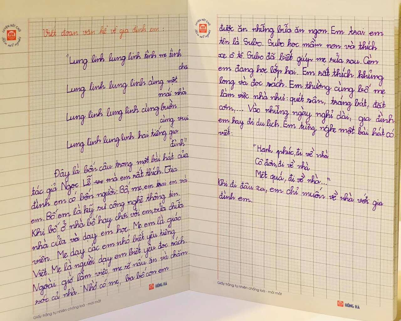 Bài văn bằng tiếng Việt của bé Subi, 7 tuổi, đang sống tại Sydney với đề bài của mẹ.