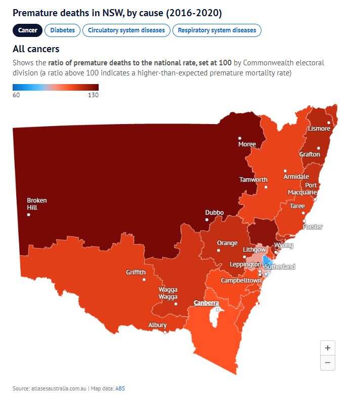 Premature deaths in NSW, by cause (2016-2020)