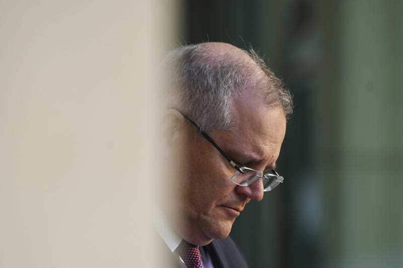 Australian Prime Minister Scott Morrison speaks during a press conference at Parliament House in Canberra, Thursday, June 18, 2020.