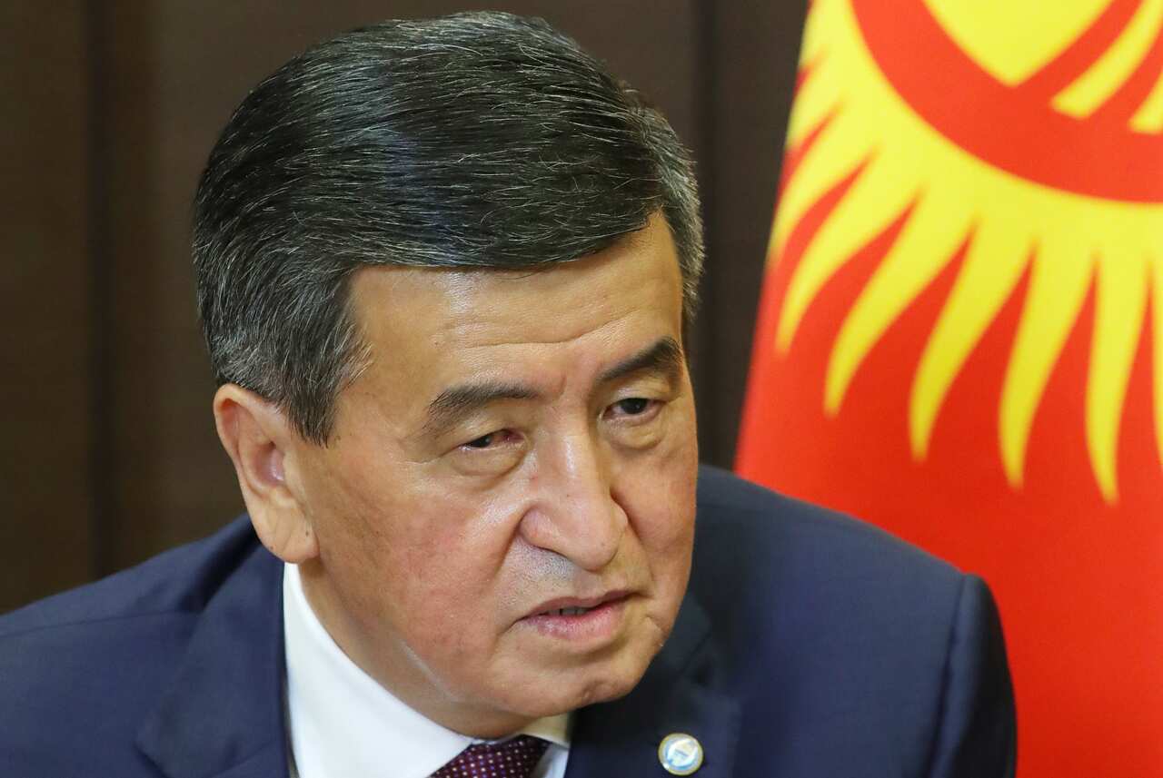 SOCHI, RUSSIA - SEPTEMBER 28, 2020: Kyrgyzstan's President Sooronbay Jeenbekov speaks during a meeting with Russia's President Vladimir Putin at Bocharov Ruchei residence. Mikhail Klimentyev/Russian Presidential Press and Information Office/TASS/Sipa USA