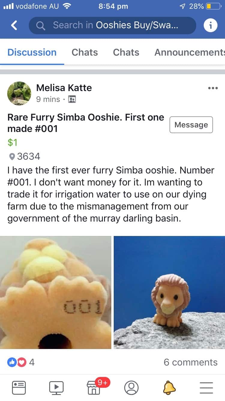 The rare collectible was posted on an Ooshies Buy/Swap/Sell group on Facebook.