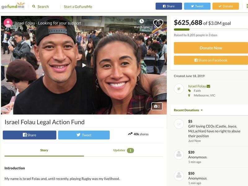 Israel Folau's online GoFundMe campaign