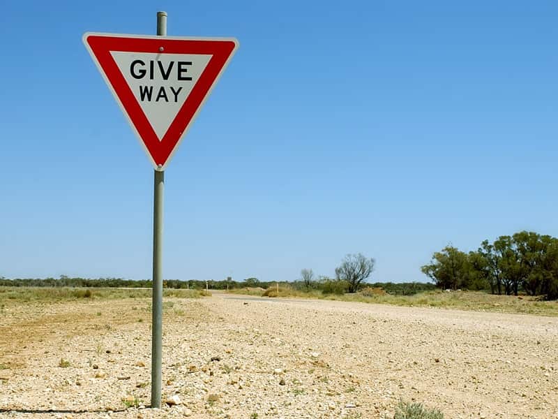 A give way sign near the Queensland outback town of Winton.