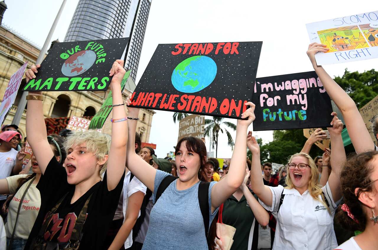 School students take part in a climate change strike in Brisbane in March, 2020. 