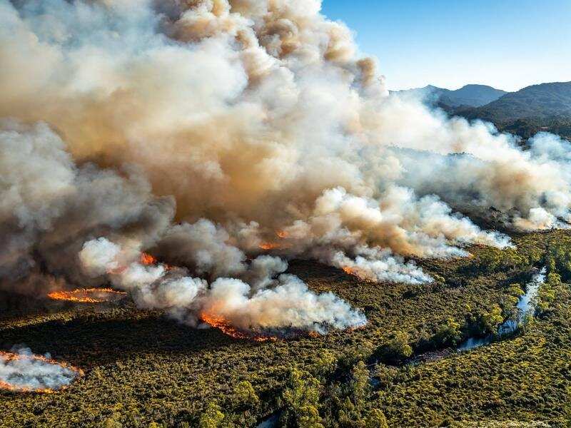 A large bushfire burning in Tasmania.