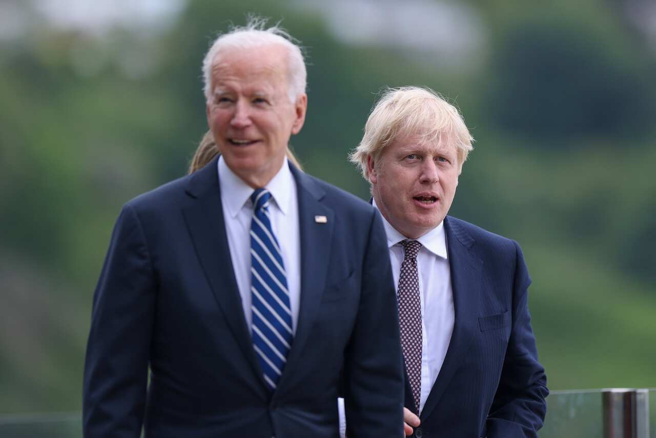 British Prime Minister Boris Johnson and US President Joe Biden during their bilateral meeting in Carbis Bay, Britain, 10 June 2021.