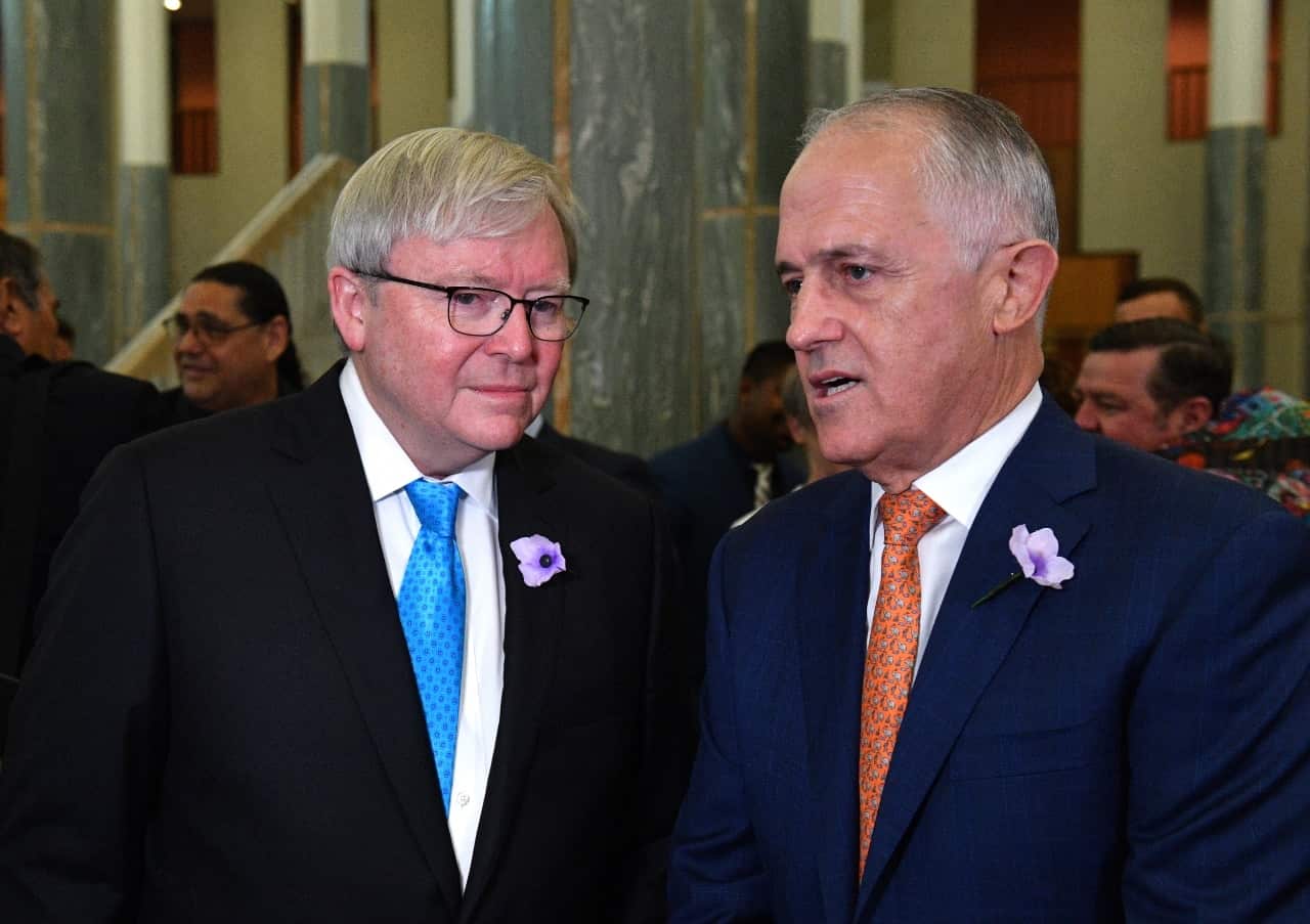 File image of former prime minister Kevin Rudd and Prime Minister Malcolm Turnbull 